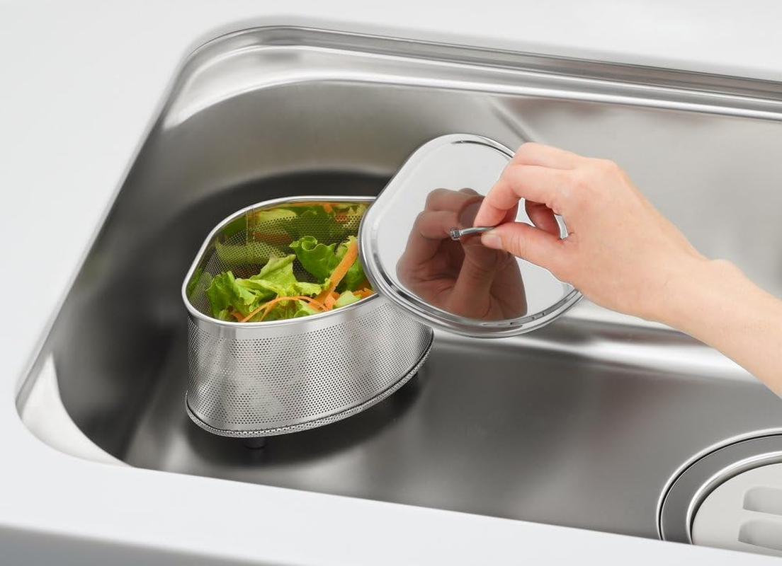 Yoshikawa SJ2430 Triangle Corner with Lid, Punching, Stainless Steel, Silver, Total Width 7.0 X Depth 4.9 X Height 4.2 Inches (17.9 X 12.4 X 10.8 Cm), Swiss Made in Japan image number 1