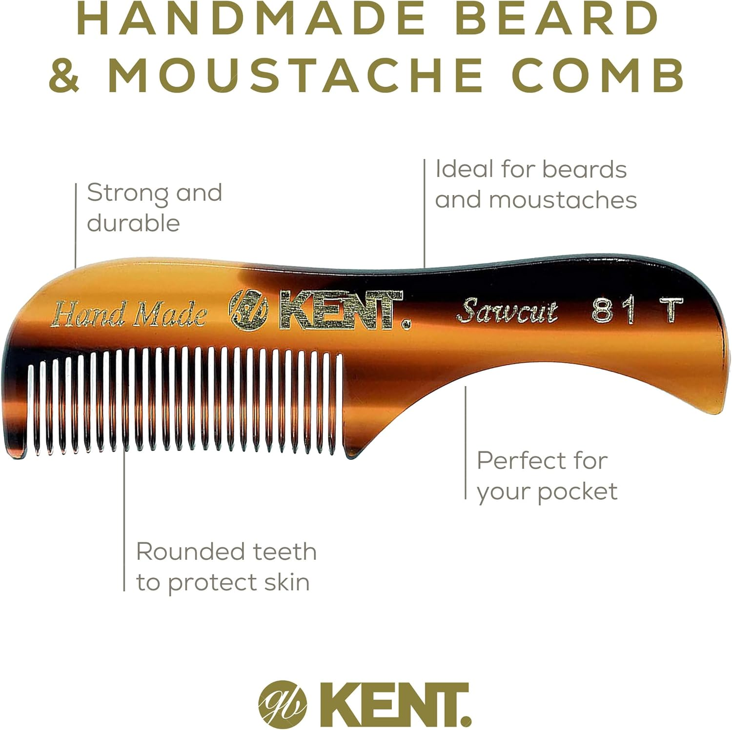 Kent a 81T X-Small Gentleman'S Beard and Mustache Pocket Comb, Fine Toothed Pocket Size for Facial Hair Grooming and Styling. Saw-Cut of Quality Cellulose Acetate, Hand Polished. Hand-Made in England image number 6