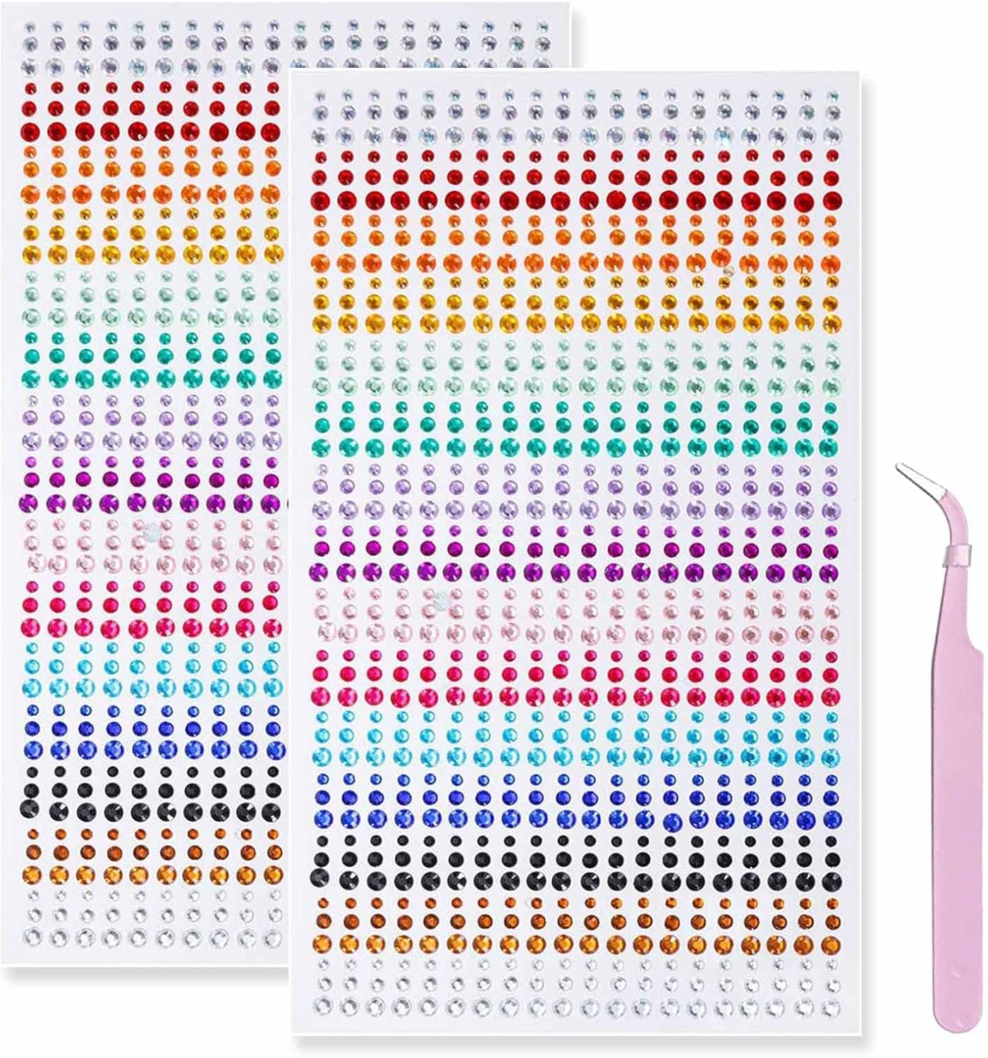 Bymivofun 1800Pcs Self Adhesive Rhinestone Gems with Tweezers 3-5Mm Colorful Rhinestone Stickers for DIY Fingernail Mobile Phone Clothing Decorations