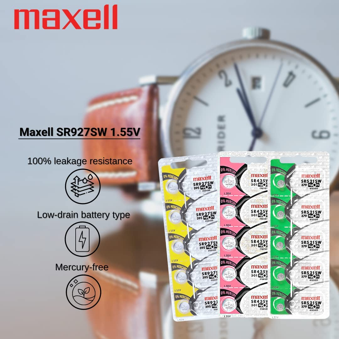 Maxell Sr927Sw 395 Silver Oxide Cell Pack of 5 Made in Japan image number 1