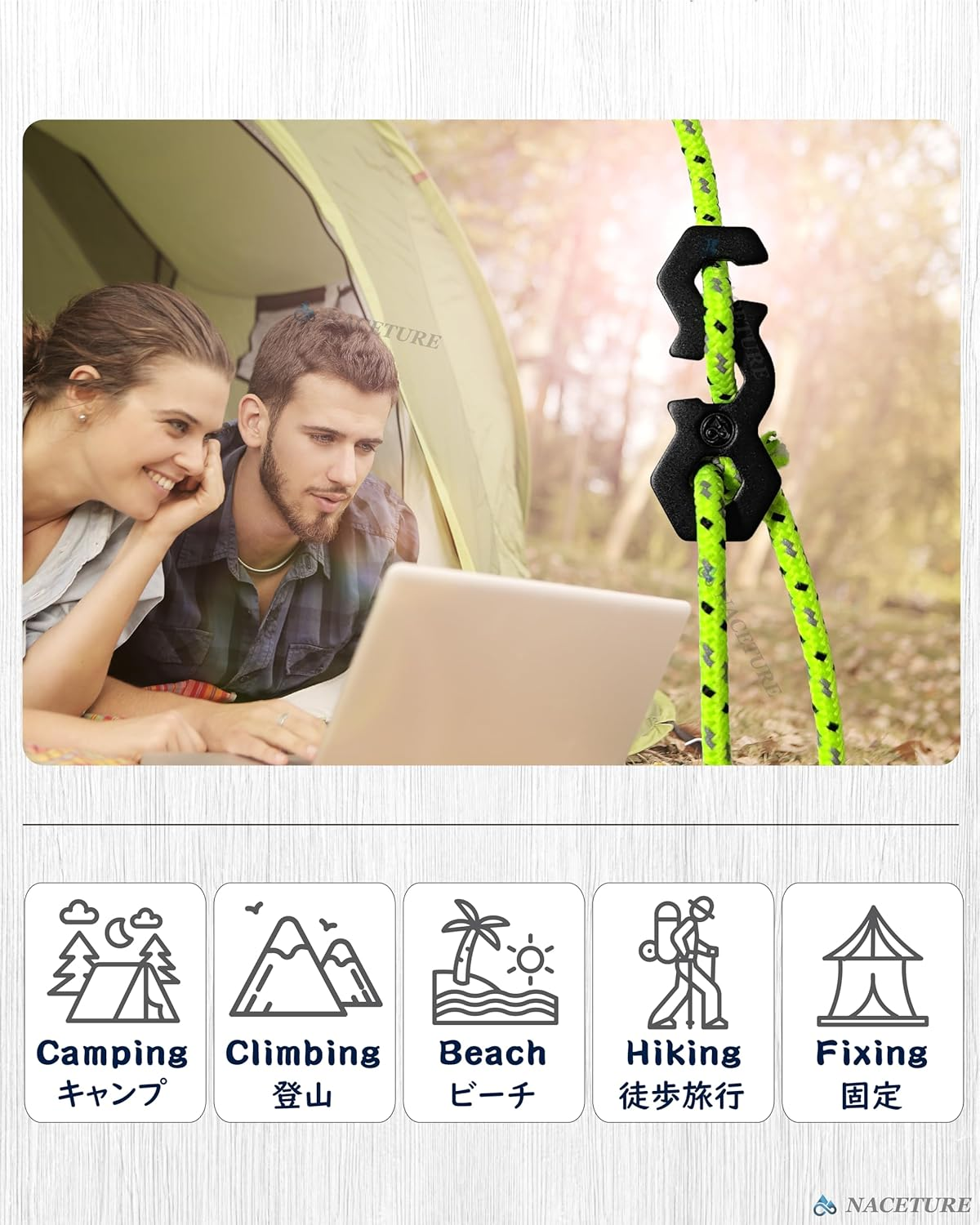 NACETURE Aluminum Alloy Rope Tensioner Camping Tent Guyline Cord Adjuster Camping of Gear for Camping, Hiking, Backpacking Ultralight Tent Stakes Guy Lines Tensioner Tent Cord (Black 20 Pack) image number 4