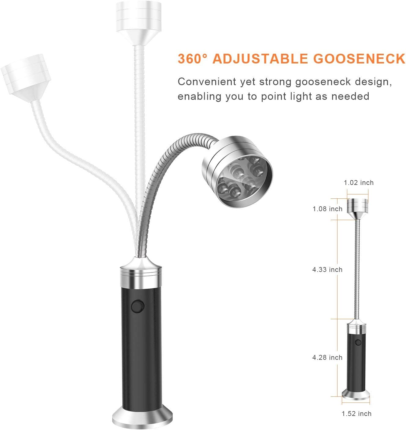 FIREOR Barbecue Grill Light Magnetic Base Super-Bright LED Lights-360 Degree Flexible Gooseneck, Weather Resistant, Powerful LED BBQ Light (2 Pack, Black) image number 5