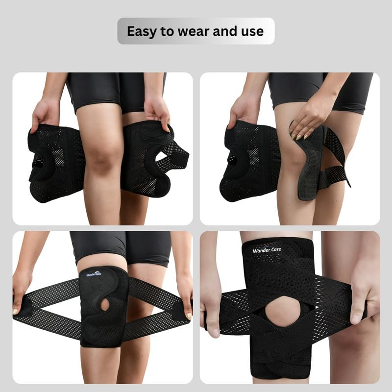 Wonder Care Compression Knee Brace Designed for Knee Pain, Sports, Running, Meniscus Tear & ACL Relief. Adjustable Knee Wrap with Side Stabilizers for Men & Women, Knee Support with Air Mesh Fabric image number 5
