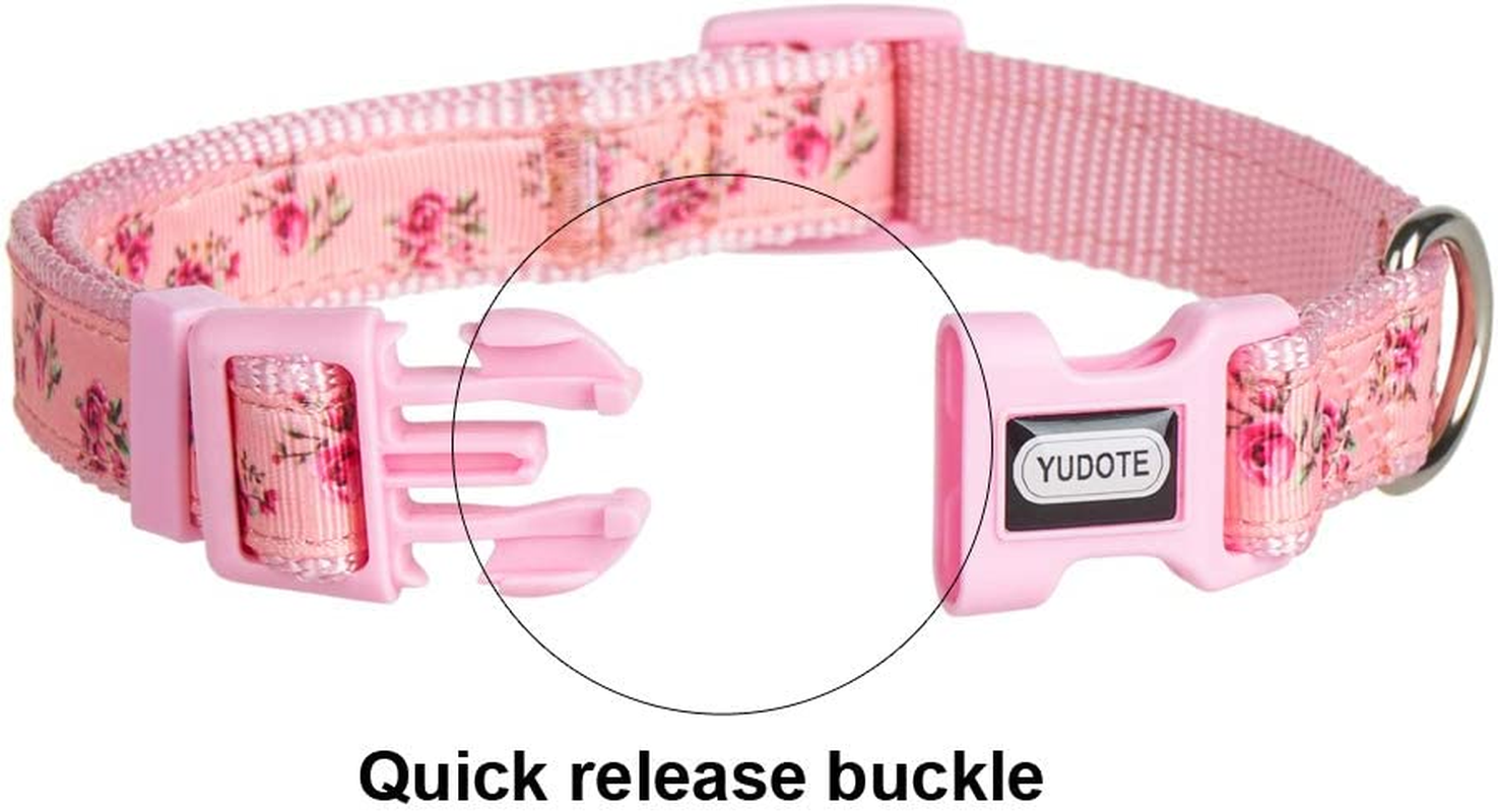 YUDOTE Floral Dog Collar and Lead Set Medium,Strong Pink Nylon Collar and Leash Combo for Active Female Dogs Daily Use,Floral Pink image number 2