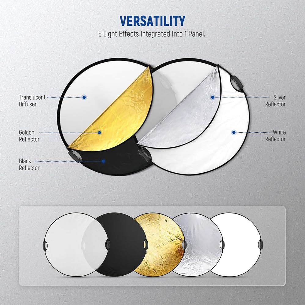 80Cm 5-In-1 Reflector with 21Cm Bracket,Light Reflector Kit,5 Colors White, Black, Silver, Gold, Translucent,360&deg; Swivel Bracket with Stereoscopic Soft Light,For Studio & Outdoor Photography Lighting. image number 3