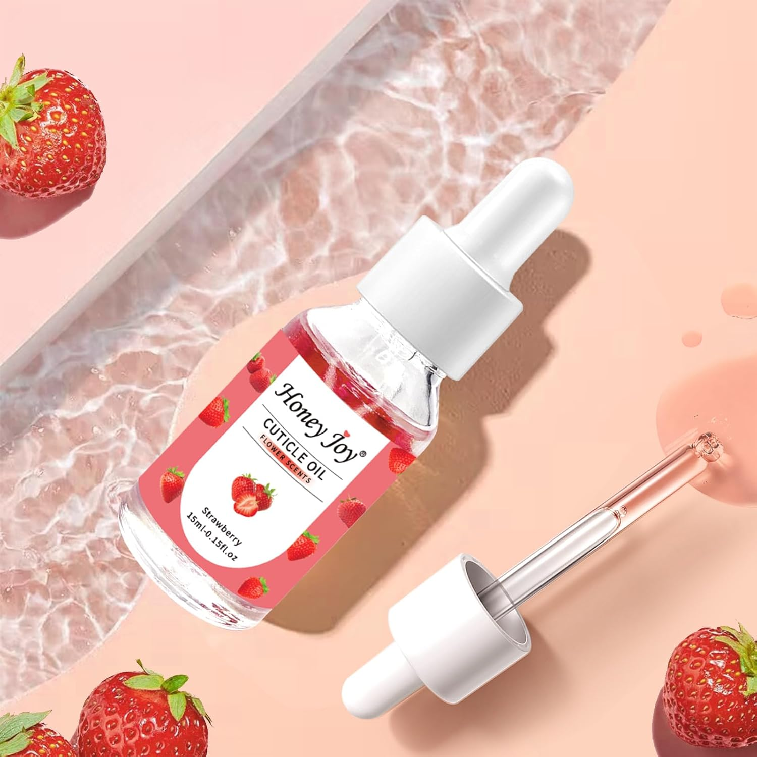 Cuticle Oil Scented Moisturizing Nail Oil, Organic Rosehip Cuticle Remover Liquid, Ultra Nourishing Nail Care, Infused with Real Flowers for Nails & Nail Oil Cuticle, 0.5 Fl. Oz (15Ml, Strawberry) image number 5