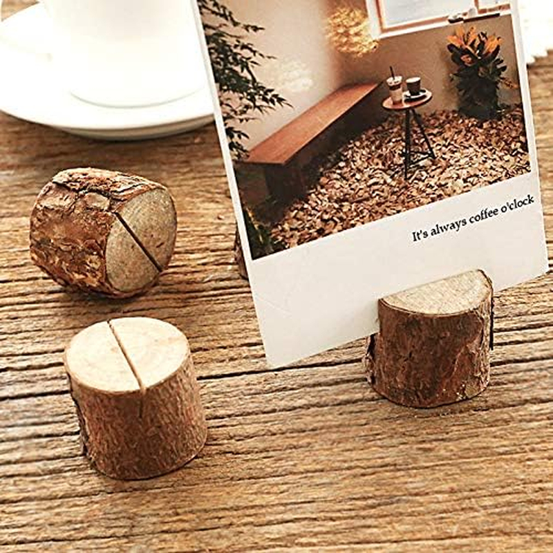 OBLEGY 10Pcs Wood Place Card Holders and 10Pcs Kraft Table Name Place Cards, Natural Log Table Number Stands Food Labels Dinner Decor Photo Holders for Christmas, Weddings, Birthday, Party Supplies image number 6