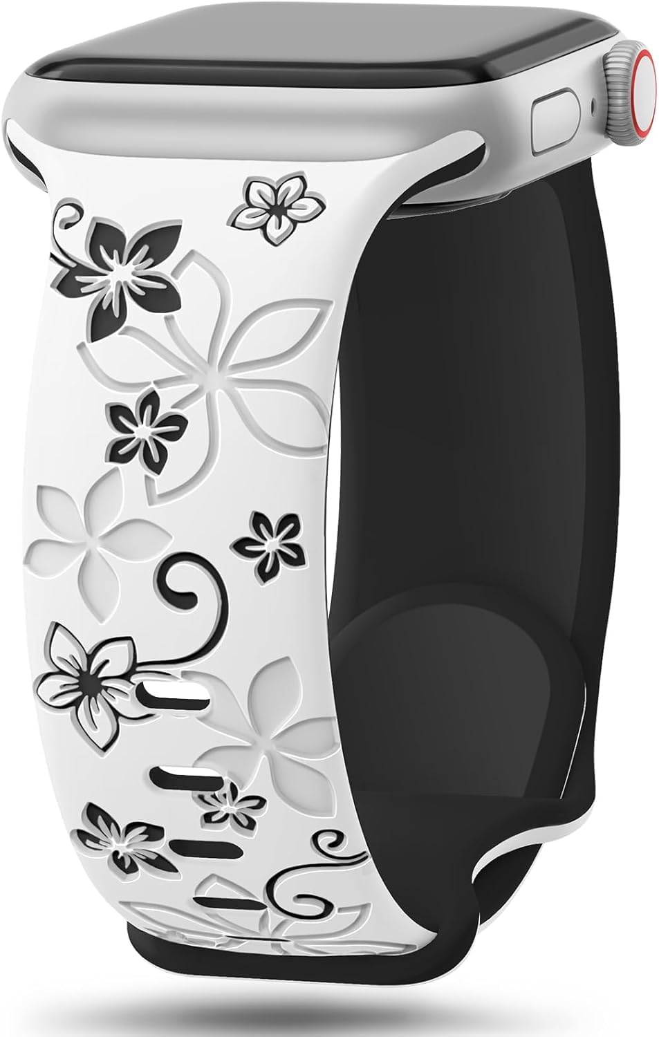 Floral Engraved Bands Compatible with Apple Watch Band 41Mm 40Mm 44Mm 45Mm 42Mm 38Mm 49Mm for Women,Cute Flower Iwatch Bands Soft Silicone Sport Strap for Iwatch Series SE 9 8 7 6 5 4 3 2 1 Ultra