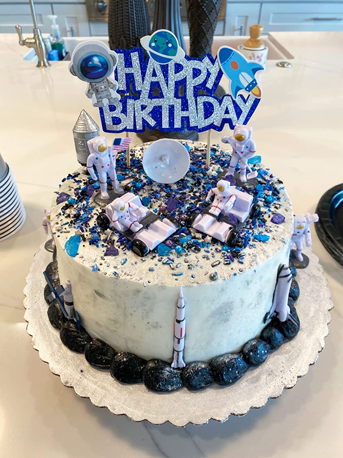 Jevenis Space Birthday Cake Topper and Decoration - Cupcake, Rocket, and Astronaut Decorations image number 1