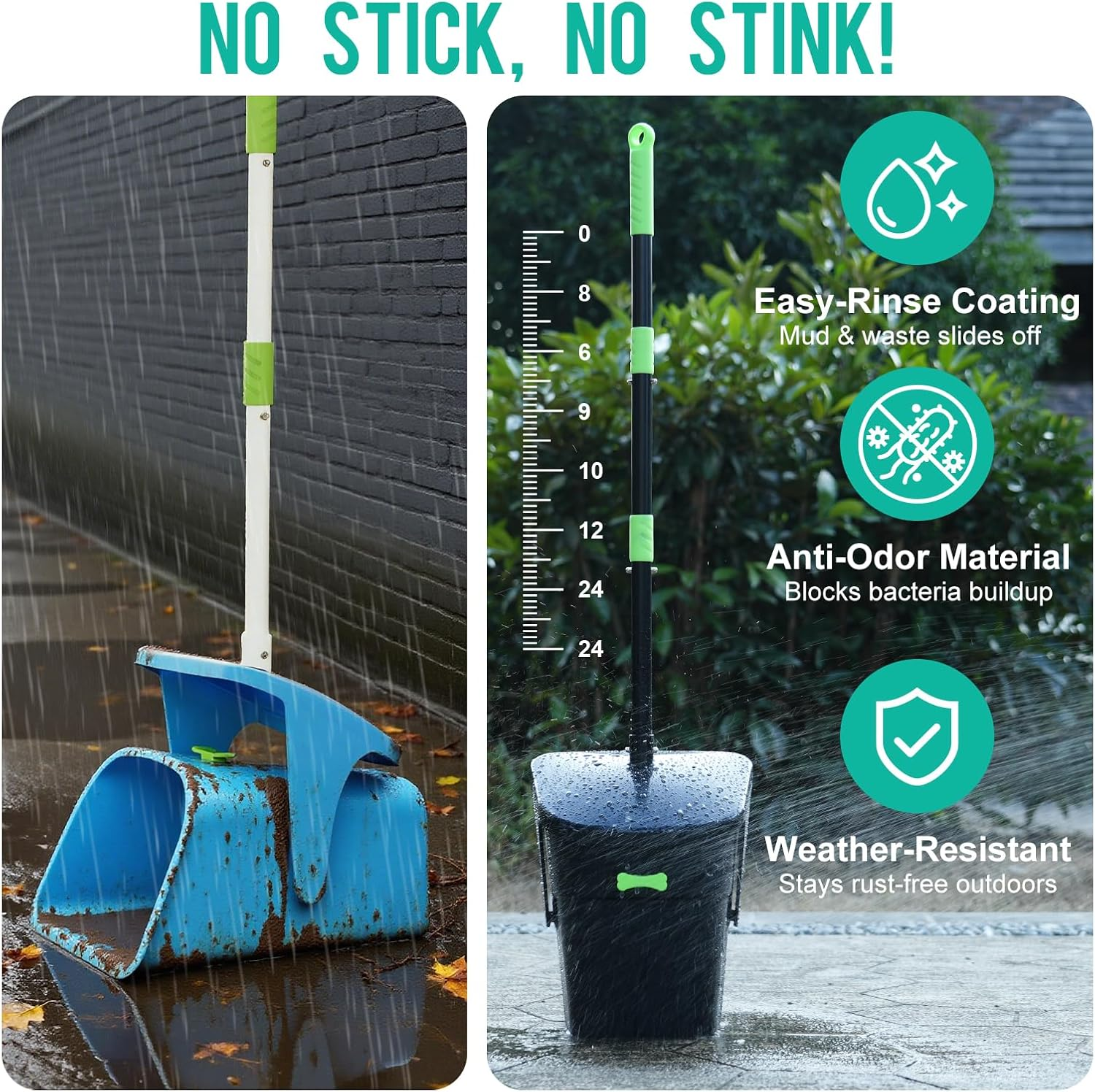 Long Handle Pooper Scooper with Swivel Bin & Rake - 97Cm Adjustable Dog Waste Poop Scoop - Includes 20 Bags - No Bend Design for Grass, Gravel & Yard - Heavy Duty & Rustproof