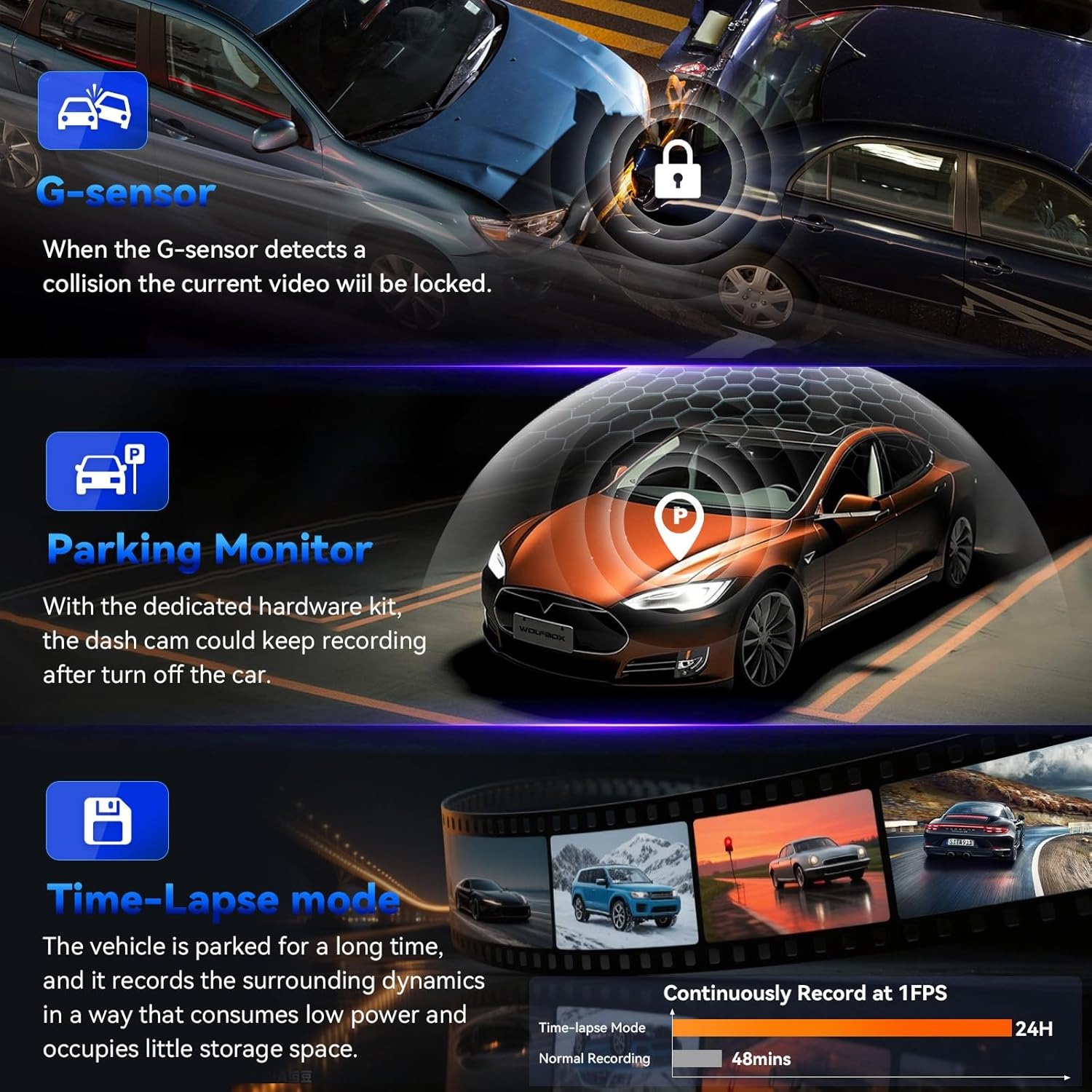 Velomira M01 4K Mirror Dash Cam Backup Camera, 5.8Ghz Wifi Smart Rearview Mirror for Cars & Trucks, Front and Rear View Dual Cameras, Night Vision, Parking Assistance, Included 64GB Card image number 3