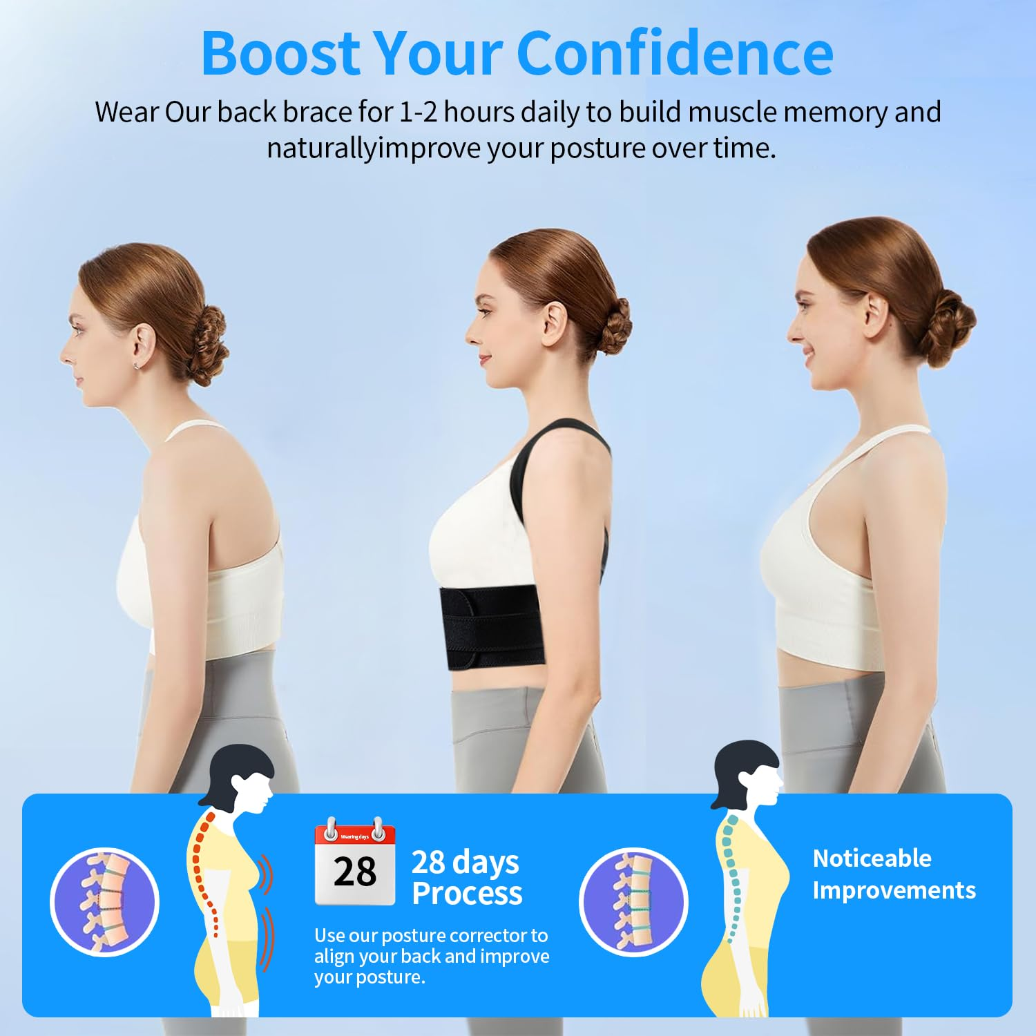 Back Brace and Posture Corrector for Women Men, Shoulder Straightener, Adjustable Full Back Support for Upper and Lower Back Pain Relief - Scoliosis Hunchback Hump Thoracic Spine Corrector (Black, M) image number 1