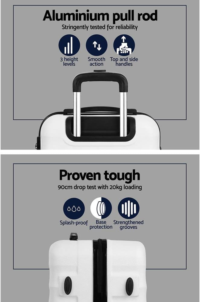 Wanderlite Luggage Set 2Pcs Trolley Suitcase Sets Hard Case Shell, Bag Carry on Adult Kids White Travel Hand Luggages, Lightweight Roller TSA Lock 4 Universal Wheels image number 4