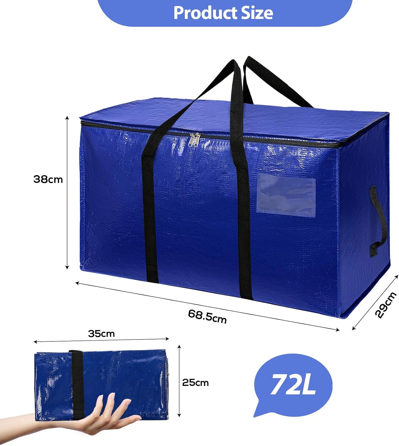 Romon Storage Bag Set of 4 Woven Storage Bags 72L Waterproof Foldable Reusable for Moving Travel for Clothes Bedding Storage image number 5