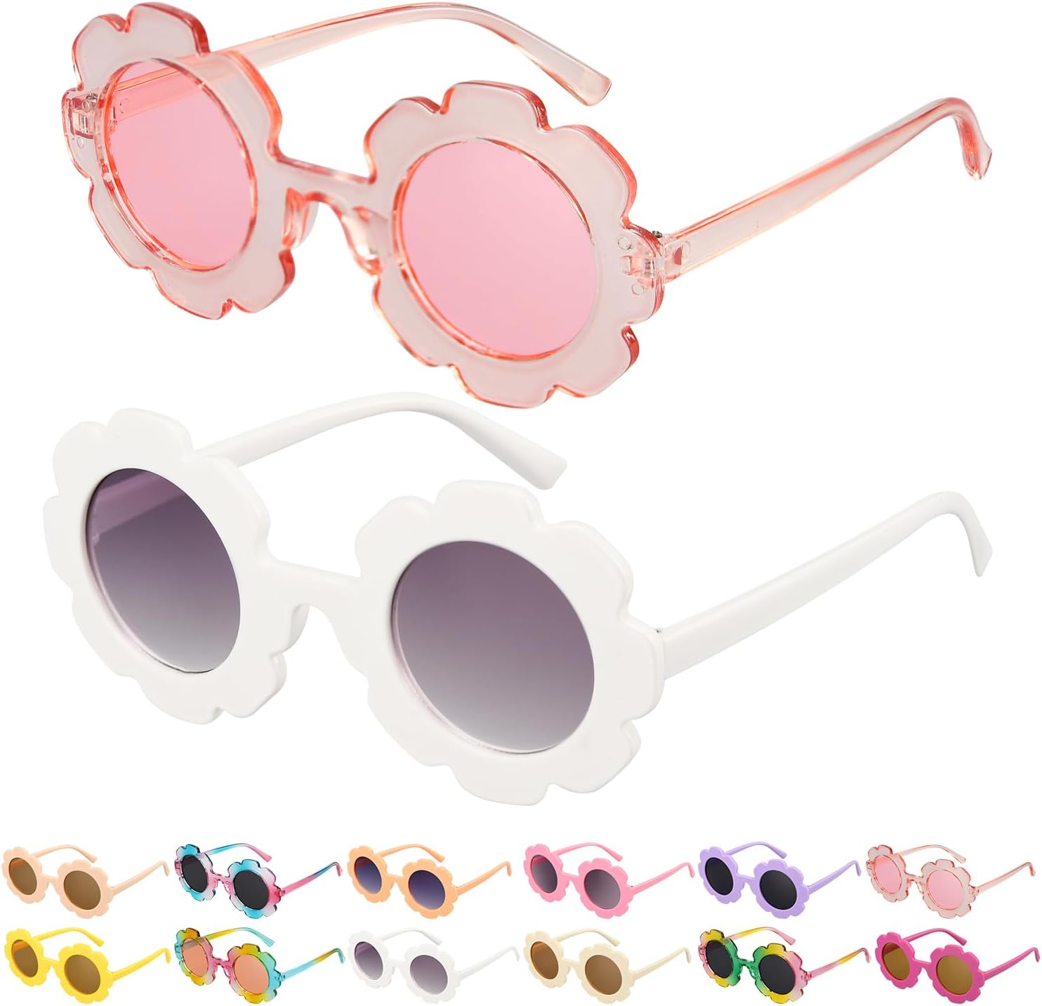 Mdvora 2/4/8/12/24 Pack round Flower Sunglasses Set, Outdoor Kids Sunglasses Kit, 12 Color Options Flower Sunglasses