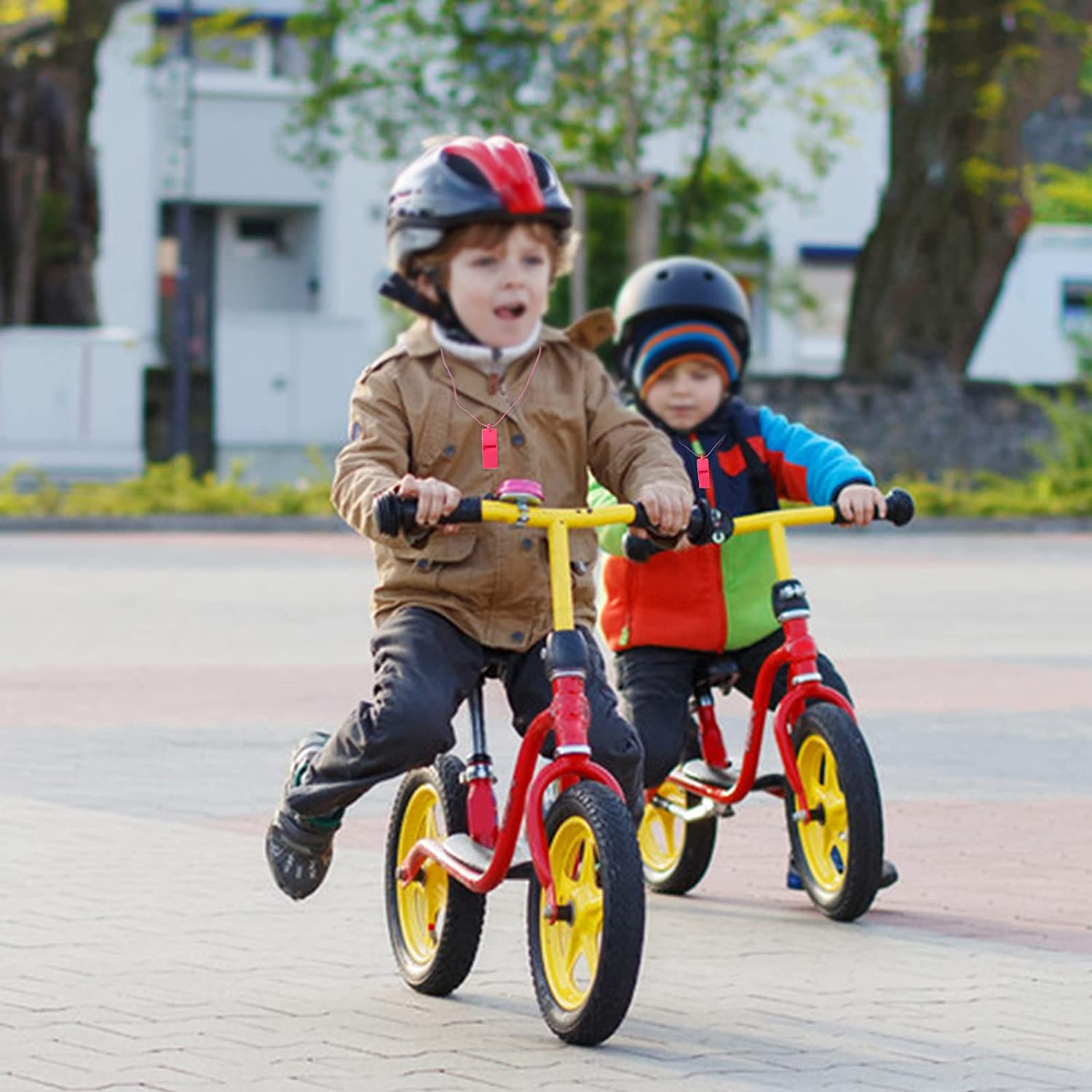 48 Pcs Neon Plastic Whistles with Lanyards Colorful Fun Noise Making Whistles for Party Sports,Party Favors,5 Colors image number 5