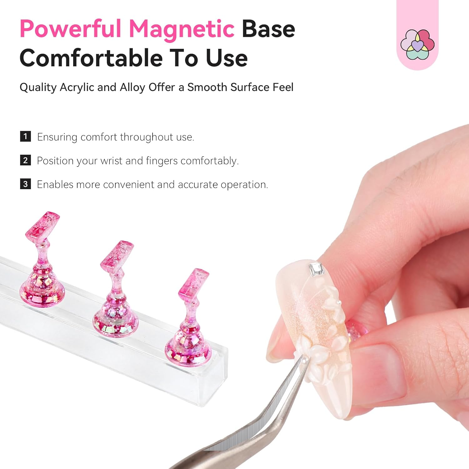 SAVILAND 3 Set Essentials Nail Stand for Press Ons: Powerful Magnetic Nail Art Stand for Painting Nails Starter Practice Fake Nails Press on Nails Holder Stand 40 Pcs Reusable Adhesive Putty Home Use image number 6