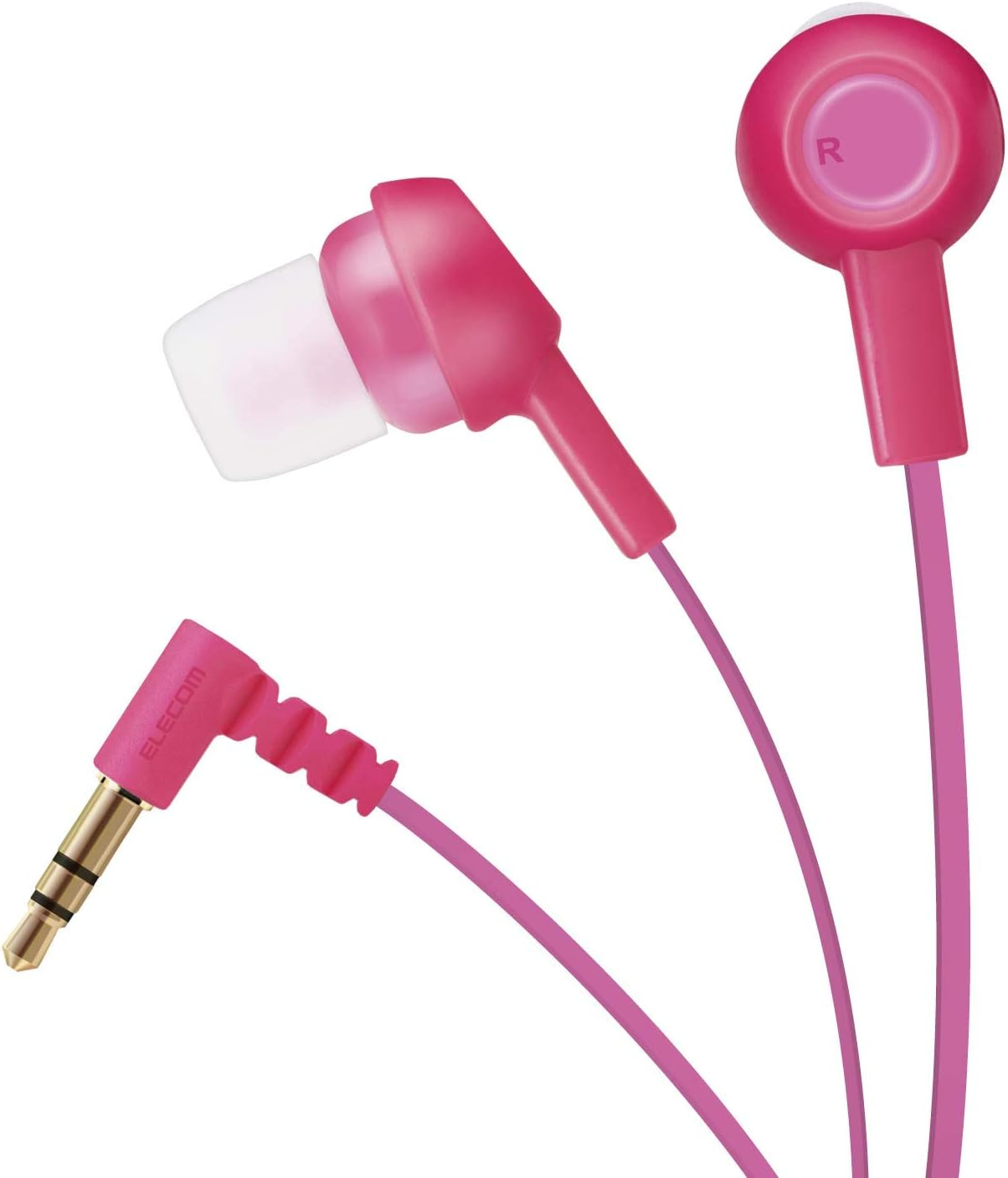 Elecom EHP-C3520PND Stereo Earphones, Anti-Tangle Flat Cord, Y-Type, 0.4 Inch (9 Mm) Driver, Deep Pink