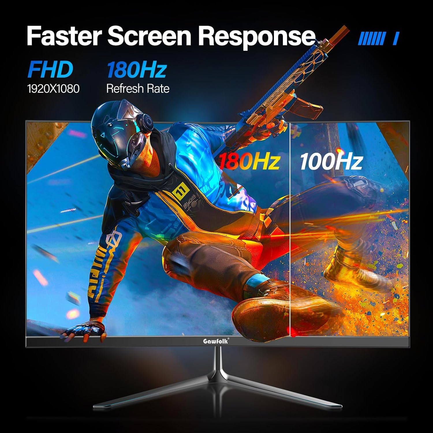 Gawfolk Gaming Monitor 24 Inch Curved 180Hz, PC Screen Full HD 1080P, 2800R Frameless Curved Computer Screen with Freesync, Eye-Care Technology, HDMI, DP, VESA 75X75 image number 3