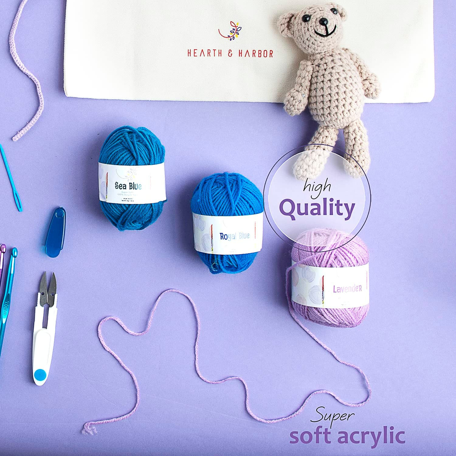 Hearth & Harbor Acrylic Yarn Skeins 24 X 50G - 2400 Yards for Crocheting Soft Crochet Knitting and Crafts Multicolored Craft Adults Kids Pack,(Vds-Hh-Yrn24)