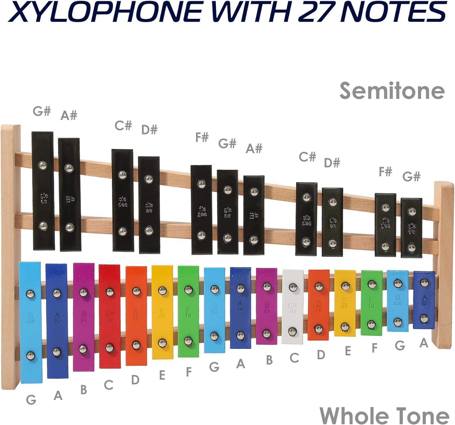 MINIARTIS Glockenspiel Xylophone | Full Size Glockenspiel Xylophone 27 Note Colorful Metal Keys for Adults & Kids | Percussion Musical Instrument Includes 2 Wooden Beaters, Songbook and Carry Case - Multi image number 3