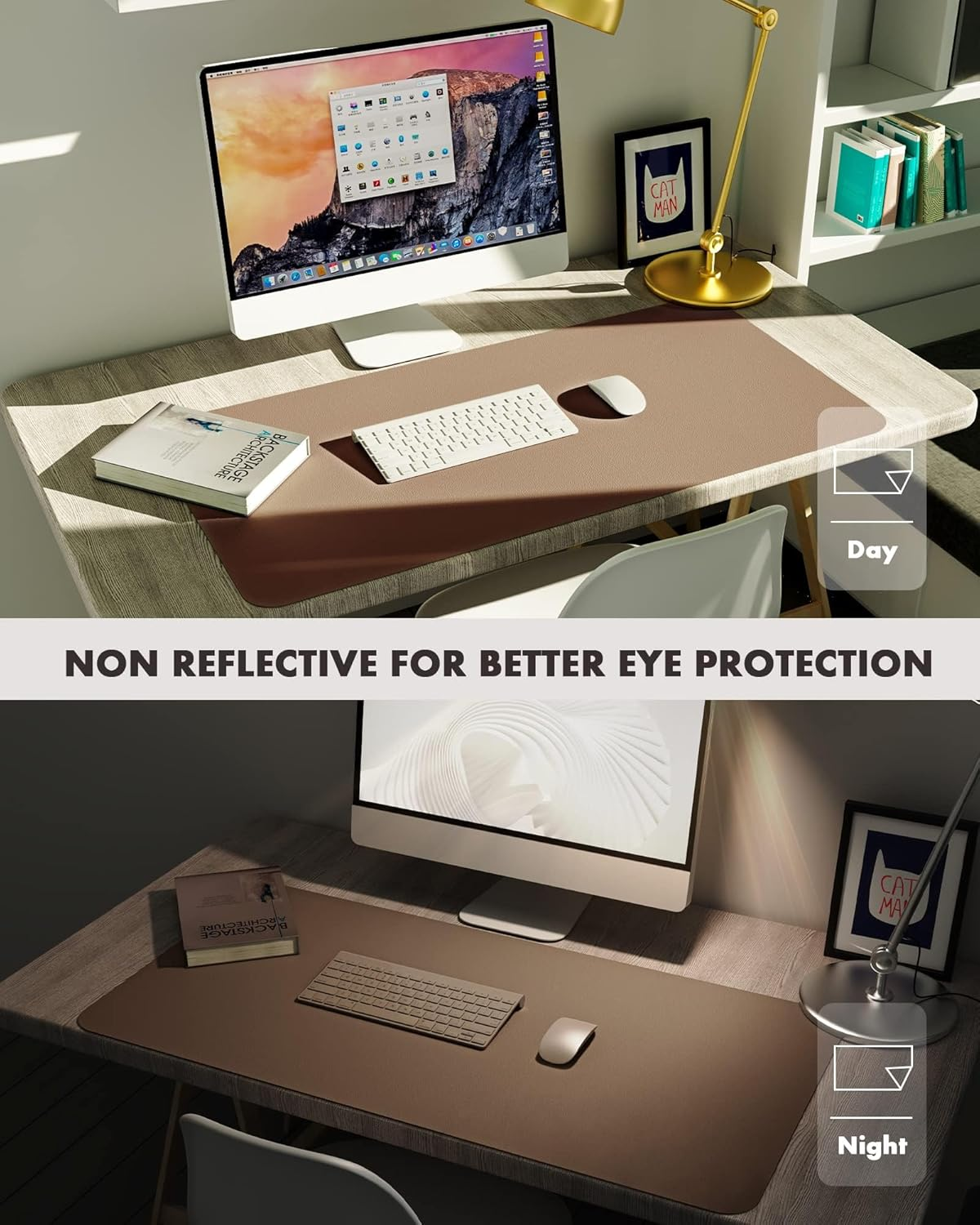 Ysagi Double-Sided Desk Pad, Leather Desk Mat, Eco Cork Desk Pad Protector,Large Mouse Pad,Waterproof Desk Blotter for Office/Home (Coffee+Cork, 31.5"X15.7") image number 1