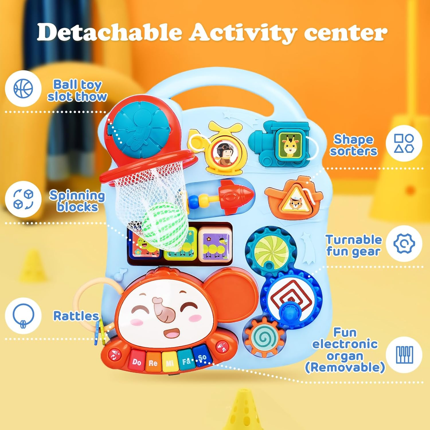 2 in 1 Baby Walker, Educational Baby Activity Center with Detachable Game Panel, Toddler Push Toy with Music Learning Toy for Infant Boys Girls image number 6