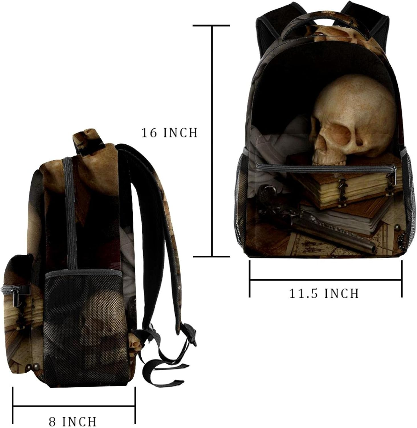 Retro Skull Map Backpack Students Shoulder Bags Travel Bag College School Tote Backpacks image number 3