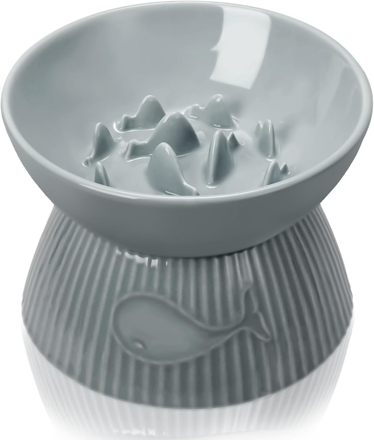 Elevated Slow Feeder Bowl for Cats and Small Dog, Stop Vomiting & Choking, Ceramic Cat Slow Feeder Bowl, Spill-Proof & Anti-Tipping, Easy to Clean, No Black Chin, Raised Cat Bowl Slow Feeder