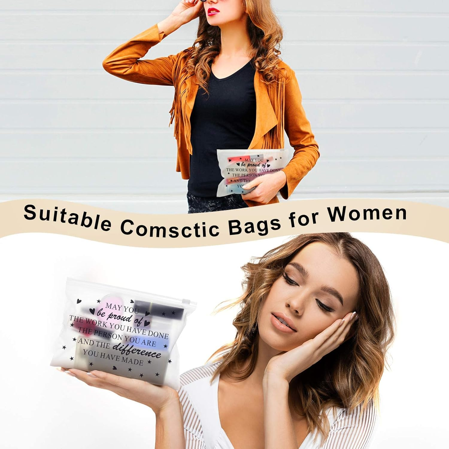 Sotiff 60 Pcs Makeup Bags Bulk Cosmetic Bag for Women Inspirational Thank You Gifts EVA Swag Bag Items Appreciation Gift Empowering for Staff Teacher Nurse Employee Mother(Proud,8 X 6 Inch) image number 4