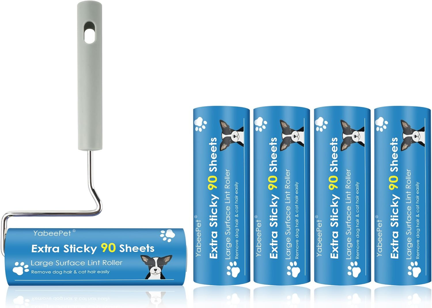 Extra Sticky Large Surface Lint Roller, 6.3''/16Cm Giant Pet Hair Remover Roller for Pet Dog Cat Hair, Clothes&Furniture Cleaning, 90 Sheets (1 Roller + 2 Refills)