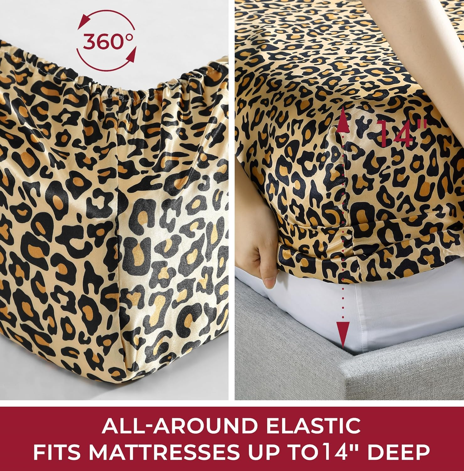 Elite Home Products 100% Luxury Satin Polyester Solid Sheet Set, King, Leopard