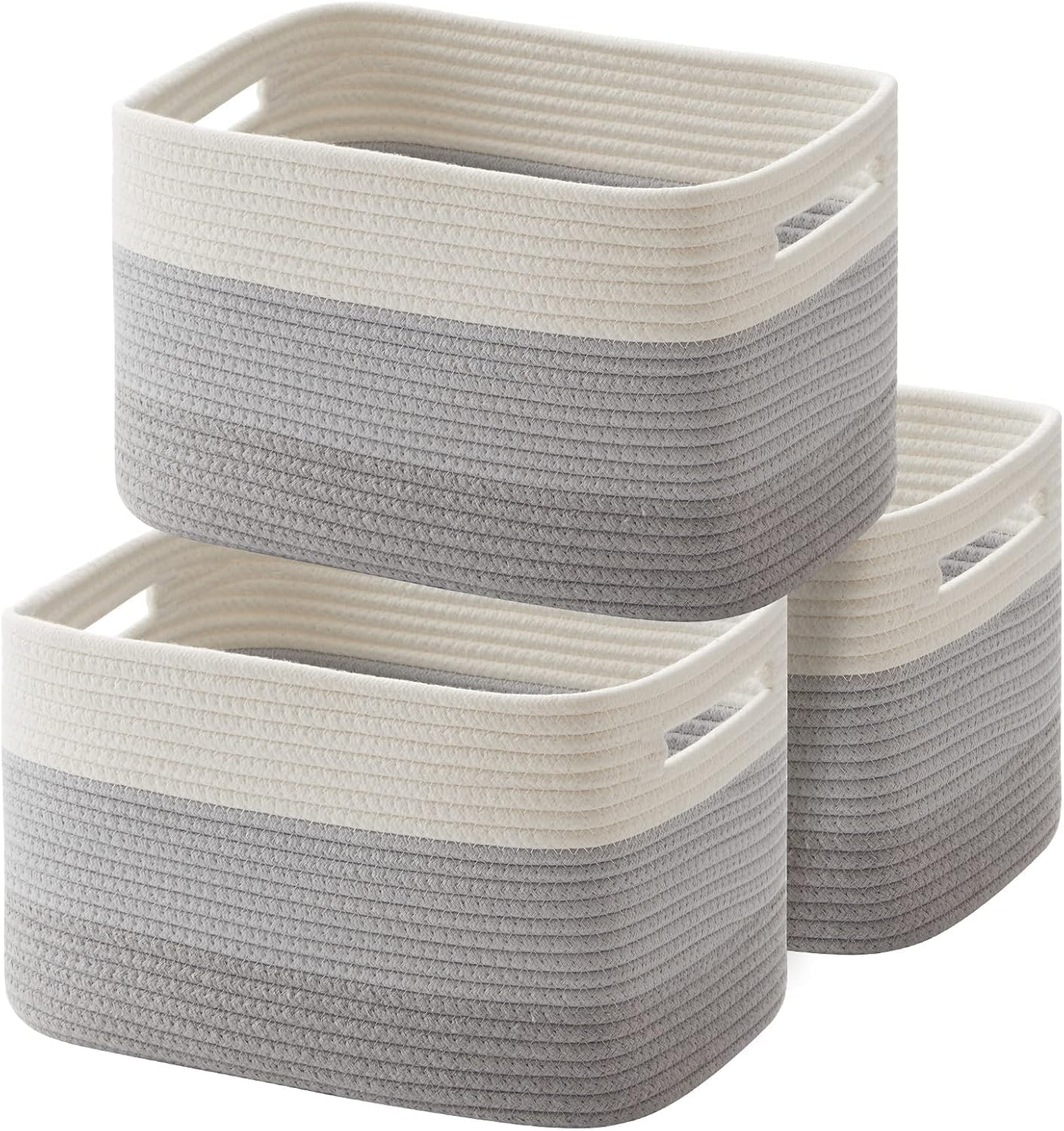 3Pack Storage Basket,Storage Basket for Organizing, Woven Baskets for Storage, Cotton Rope Basket for Toys&Books,Towel Baskets for Bathroom,Baby Organizing Baskets (Grey) image number 5