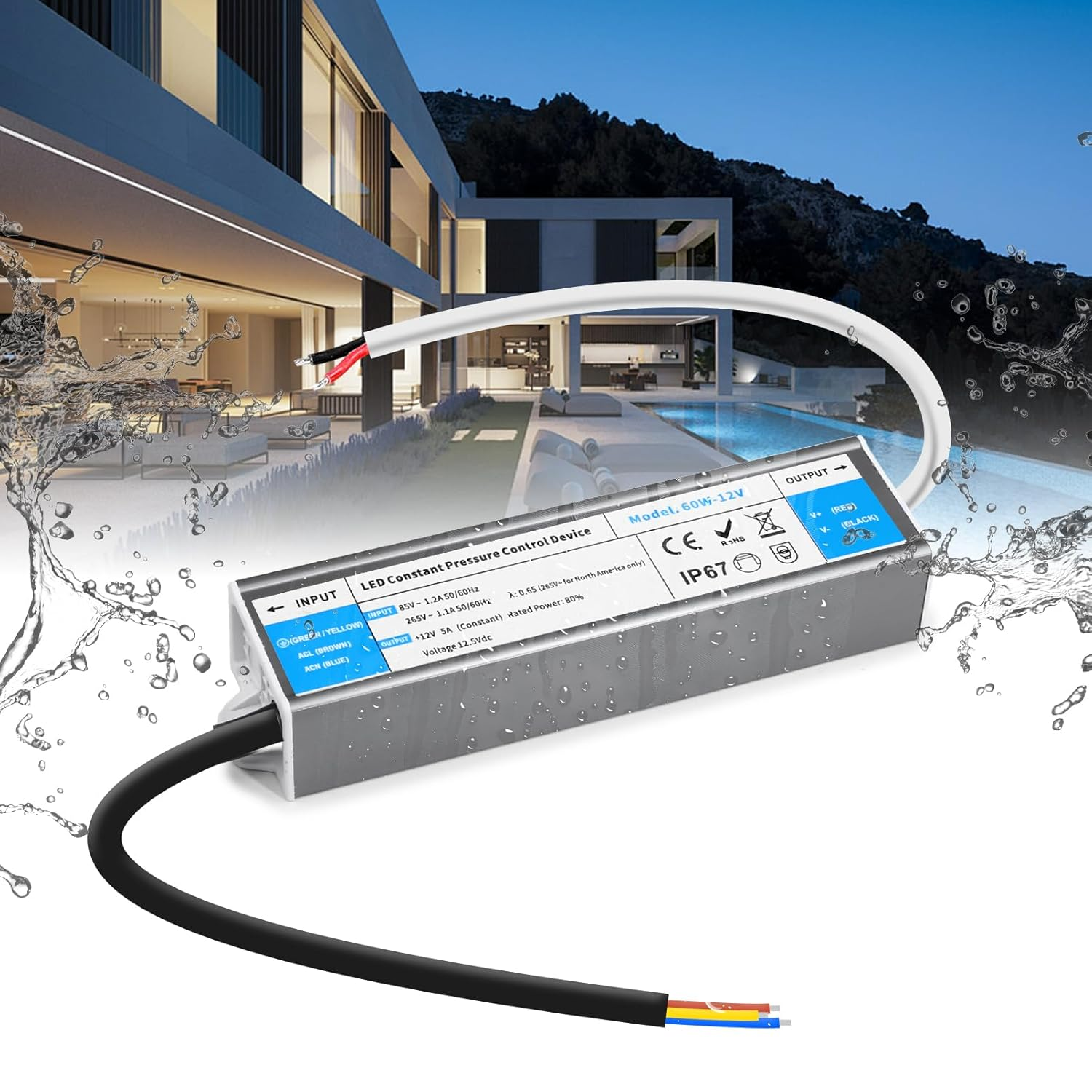 12V 60W LED Transformer 5A LED Driver Waterproof IP67 Outdoor AC 240V to 12 Volt DC LED Light Strip Constant Low Voltage LED Power Supply image number 5