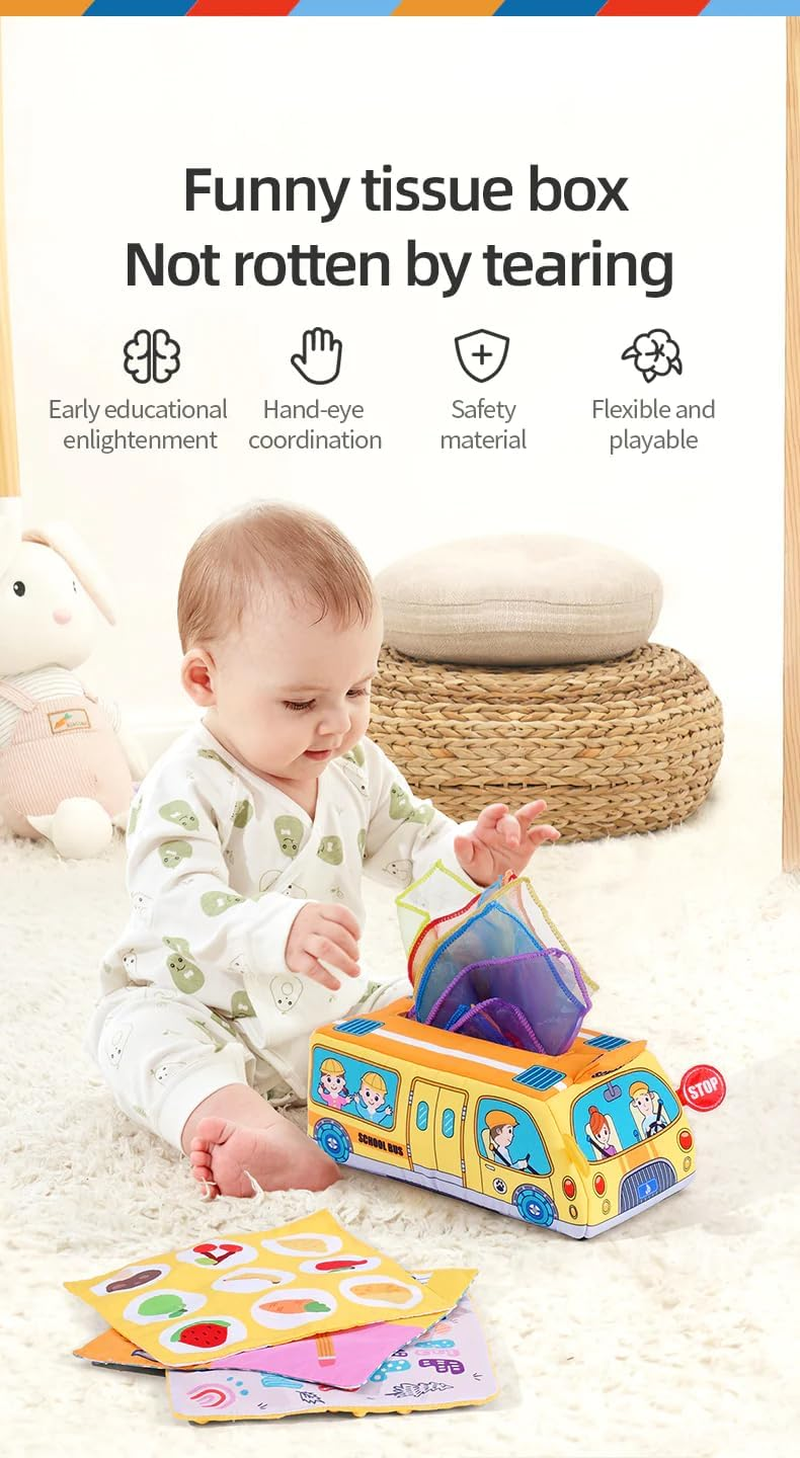 Jollybaby Sensory Tissue Box: Musical, Colorful, & Montessori-Inspired Fun for Babies 6-12 Months Perfect Fire Engine Gift Motor Function Early Stage Baby Toy image number 1