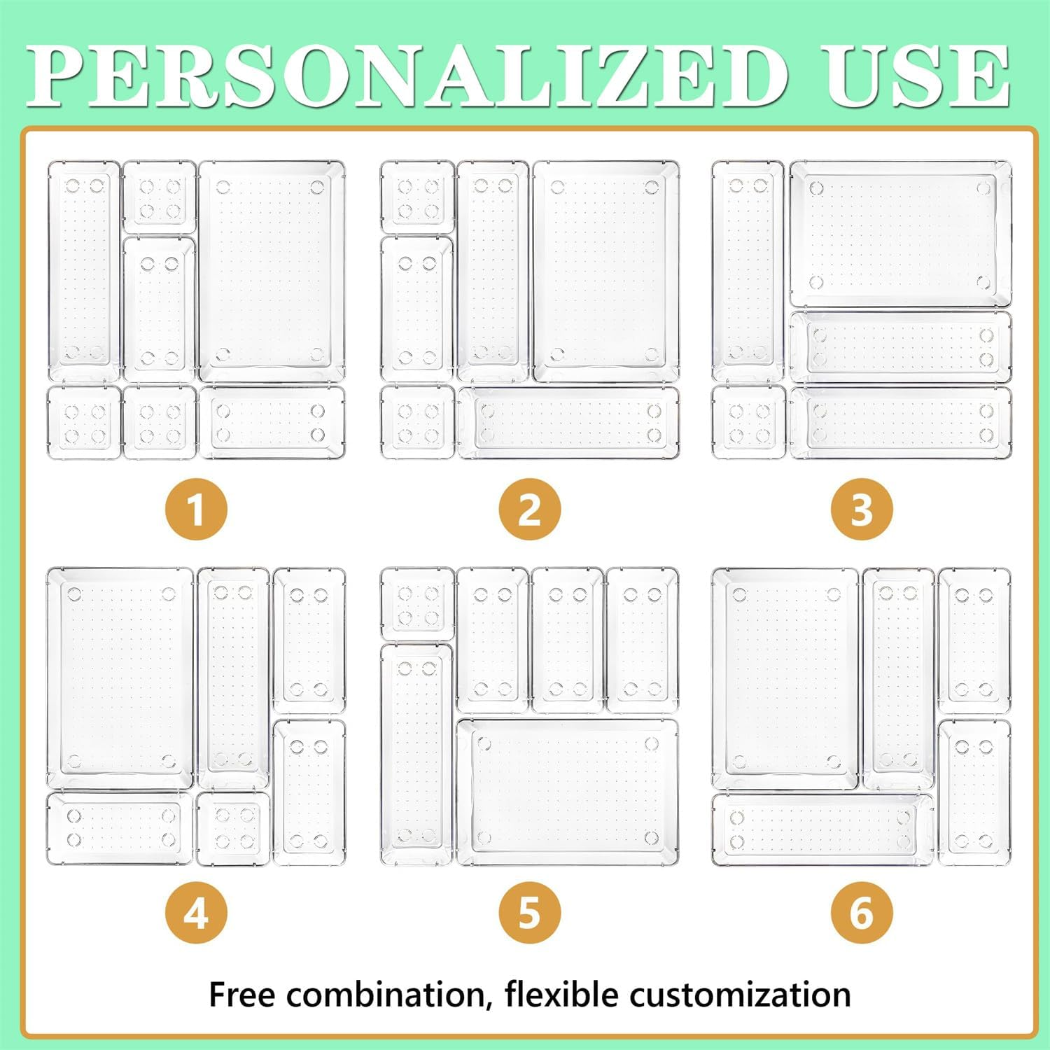 25Pcs Drawer Organisers Set, 4 Sizes Clear Plastic Drawer Organizer & Vanity Organiser for Makeup & Jewelry Storage, Kitchen Utensils & Gadgets, Desk Supplies, Bathroom & Bedroom Organisation image number 3