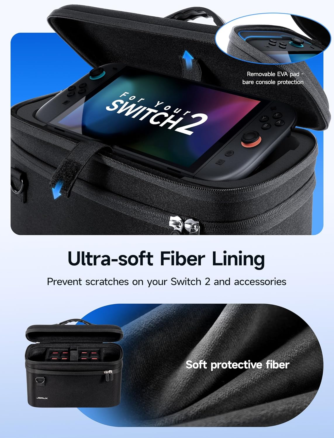 JSAUX All-In-One Carrying Case for Nintendo Switch 2, Travel Storage Bag Fits Dock, Controllers and Accessories, Holds Switch 2 with Protective Case, Large Capacity &ndash; Black image number 3