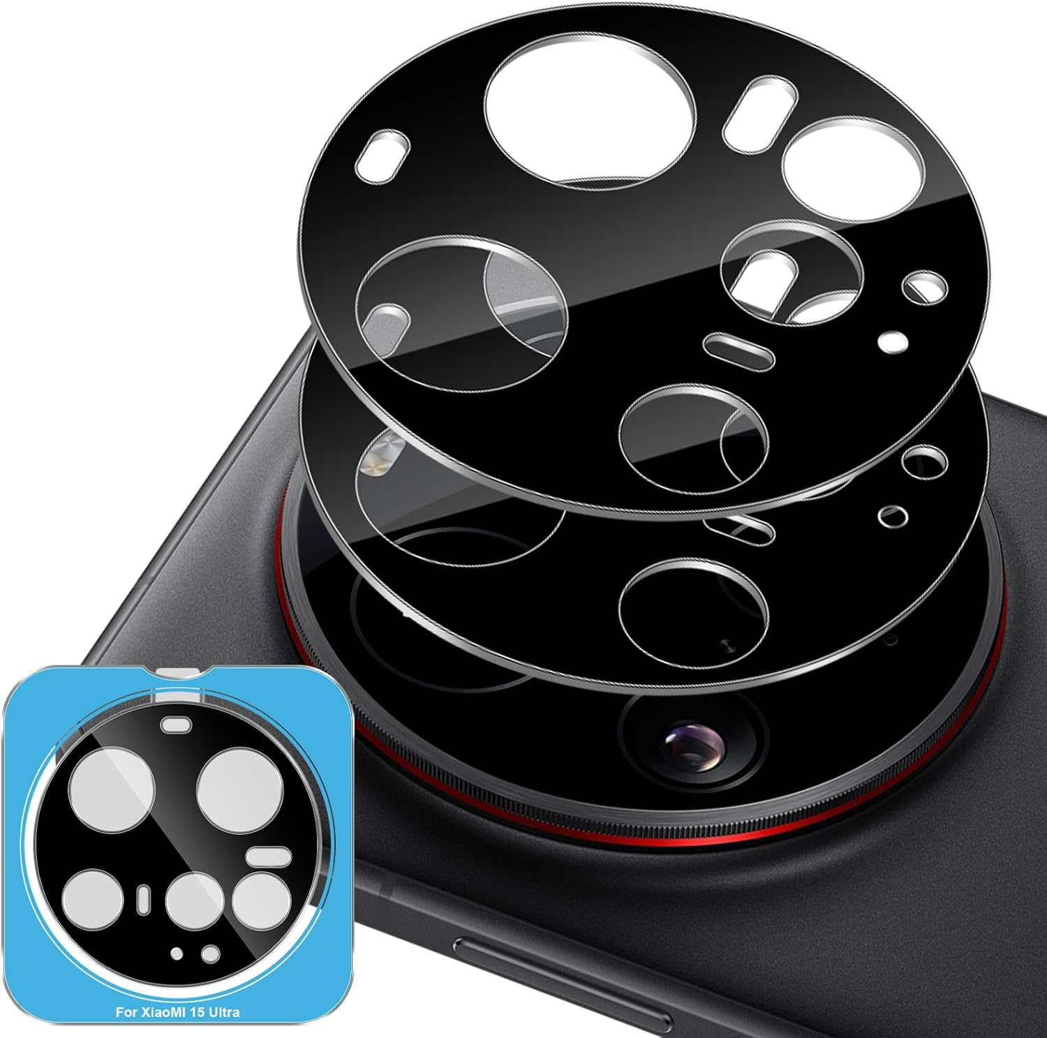 Xunzii Pack of 2 Camera Protectors for Xiaomi 15 Ultra 5G for Tempered Glass - [Black], 9H Hardness Anti-Scratch Camera Protective Film with Positioning Aid for Installation, Anti-Dust HD Rear Camera image number 4