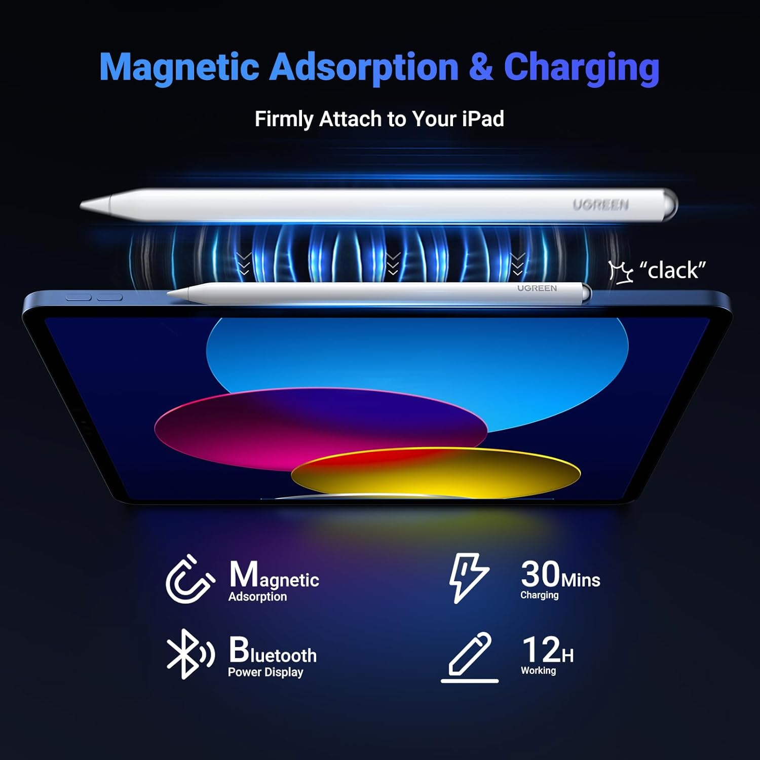 UGREEN Stylus Pencil 2Nd Generation, Magnetic Wireless Charging, Perfect Precision for Note-Taking, Drawing, Compatible with Ipad Air 3/4/5/6 12.9'', Ipad Pro 11", White image number 6