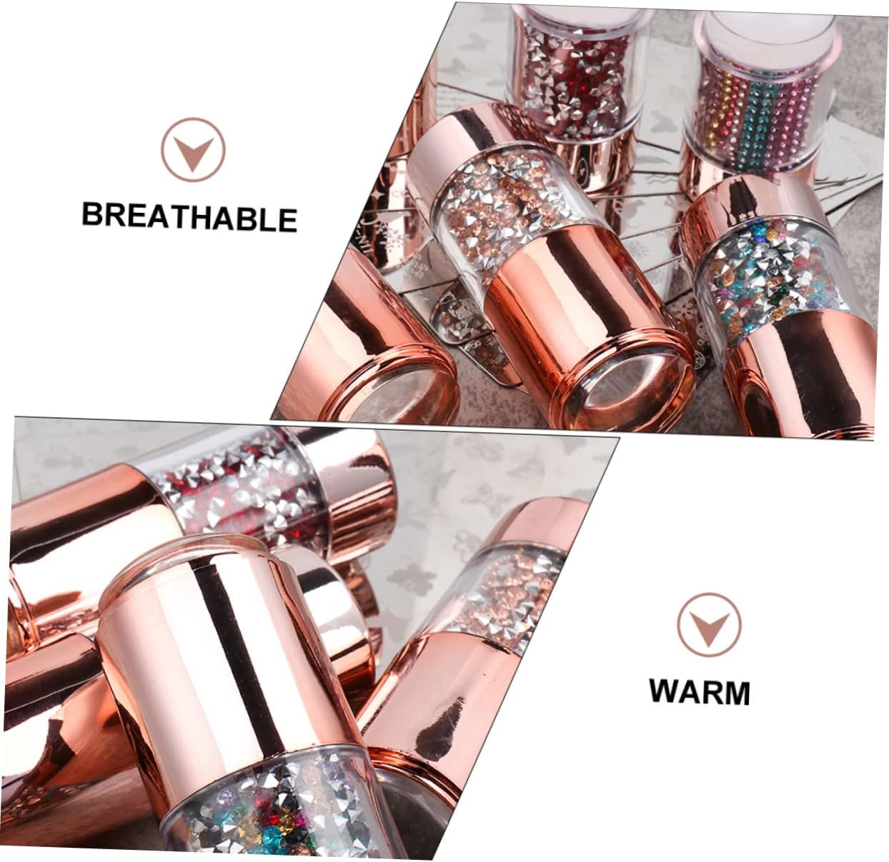 Professional Nail Stamper and Double-Ended Silicone Diamond Template Transfer Pen Set, Light Gold Color, Creative Manicure Tools for Nail Art and Rhinestone Stamping in Salon Or image number 3