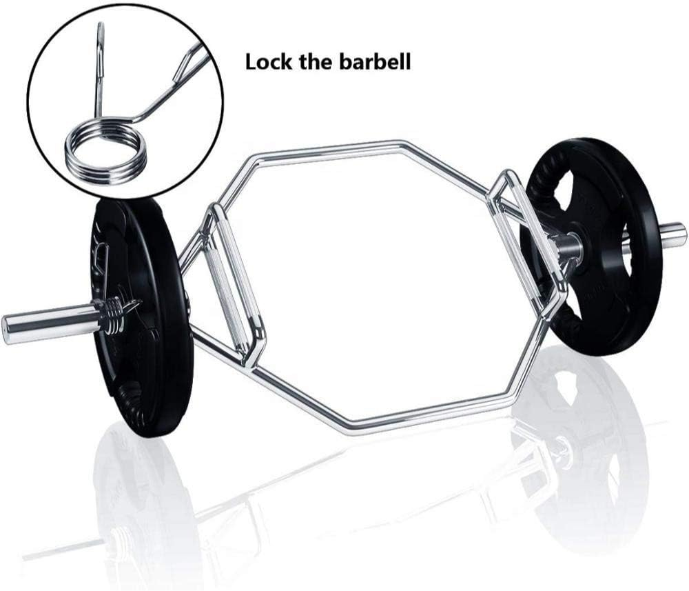 HCE Olympic Hex Shrug Bar, Hex Bar, Hex Trap Barbell with Spring Collars - 2" Chrome Steel Weight Bar, Deadlift Exercise Training Bar for Weightlifting, Bodybuilding, Crossfit, Fitness Gym Equipment Gear