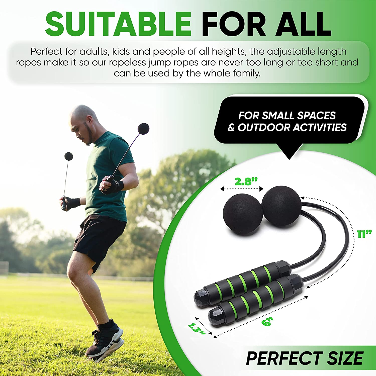 Weighted Cordless Jump Rope - Adjustable Length Ropes Ropeless Jump Rope for Beach Body - Eliminate Dad Bod with Indoor Jumprope - Cordless Jumping Rope Great for Improving Fitness in Small Spaces image number 1