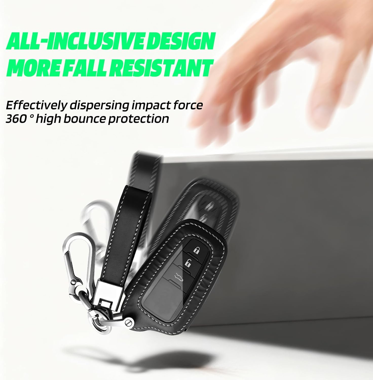 Pacify Key Fob Cover for Toyota Leather Car Key Fob Protector Key Holder Case with Keychain Lanyard 2/3 Buttons Compatible with Camry RAV4 Highlander Avalon C-HR Prius Corolla GT86 (Black) - Black image number 4