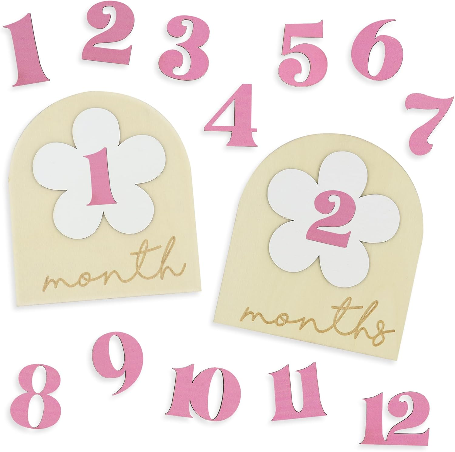 Flower Monthly Baby Milestone Cards, 1-12 Months Interchangeable Month Baby Milestone Signs, Months Baby Milestone Wooden Circles, Baby Announcement Sign, Newborn Photo Props (Wooden) image number 3