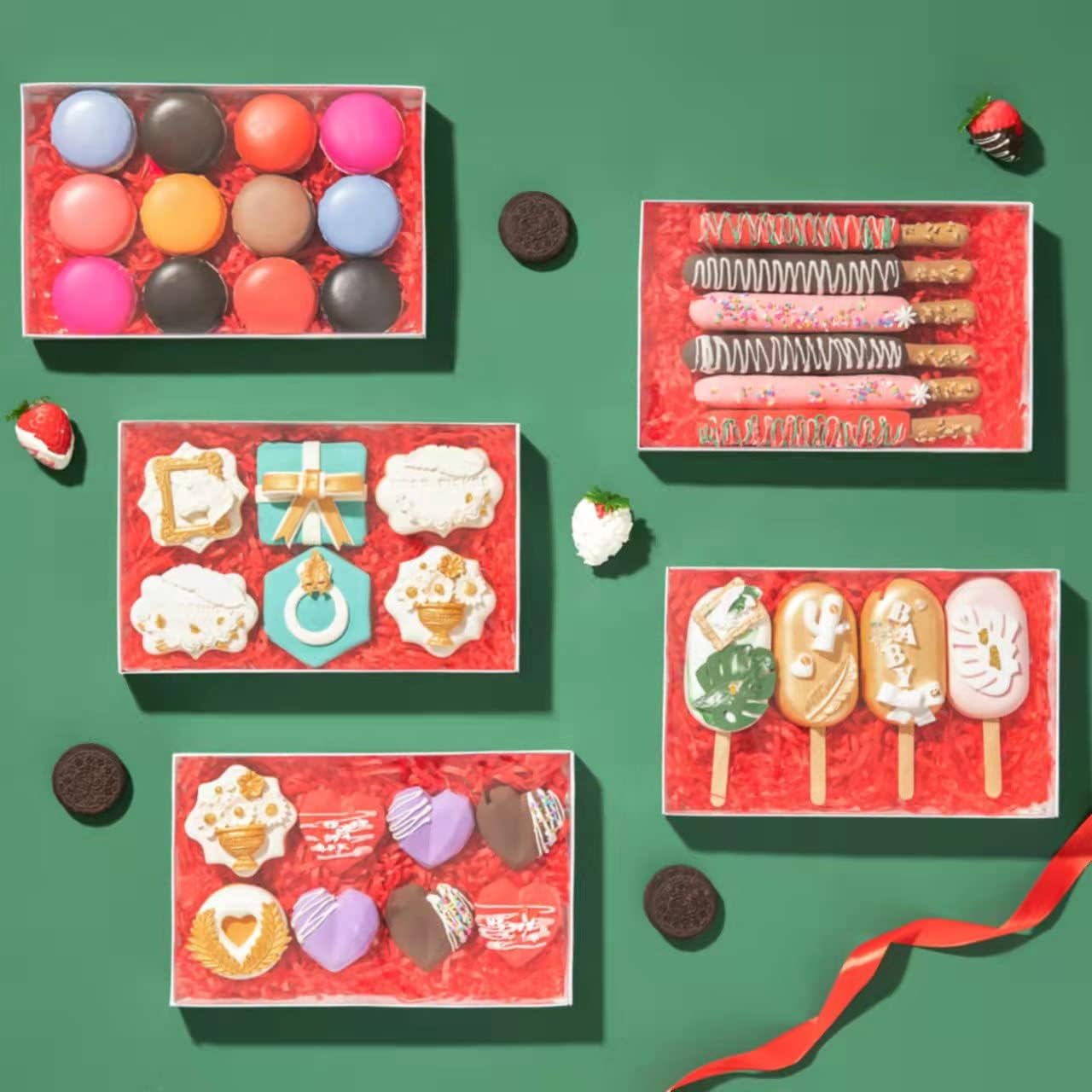 Romanticbaking 10Pack 9 1/2" X 6" X 1 1/4" Inch Clear Cookies & Cakesicle Boxes with Window - Perfect for Macarons & Chocolate Covered Pretzel Rods - 24, Gold,Transparent image number 6