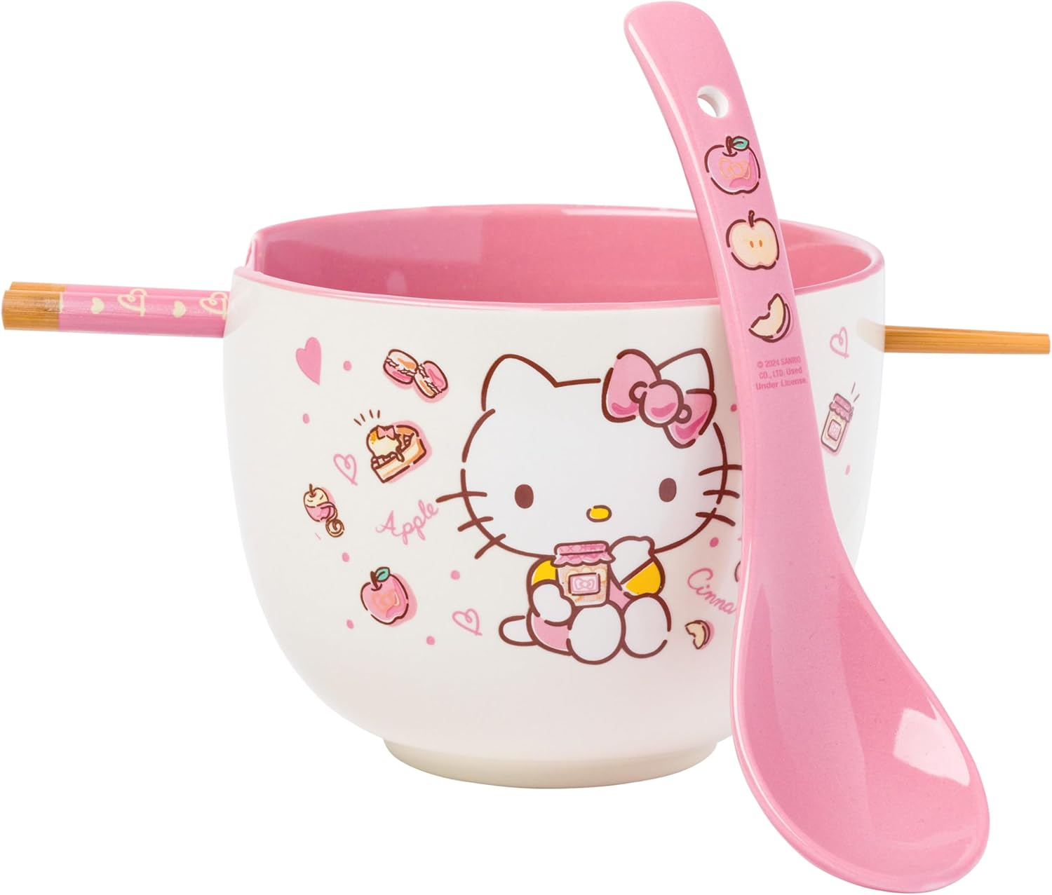 Silver Buffalo Sanrio Hello Kitty Apples and Cinnamon 20-Ounce Ramen Bowl and Chopstick Set