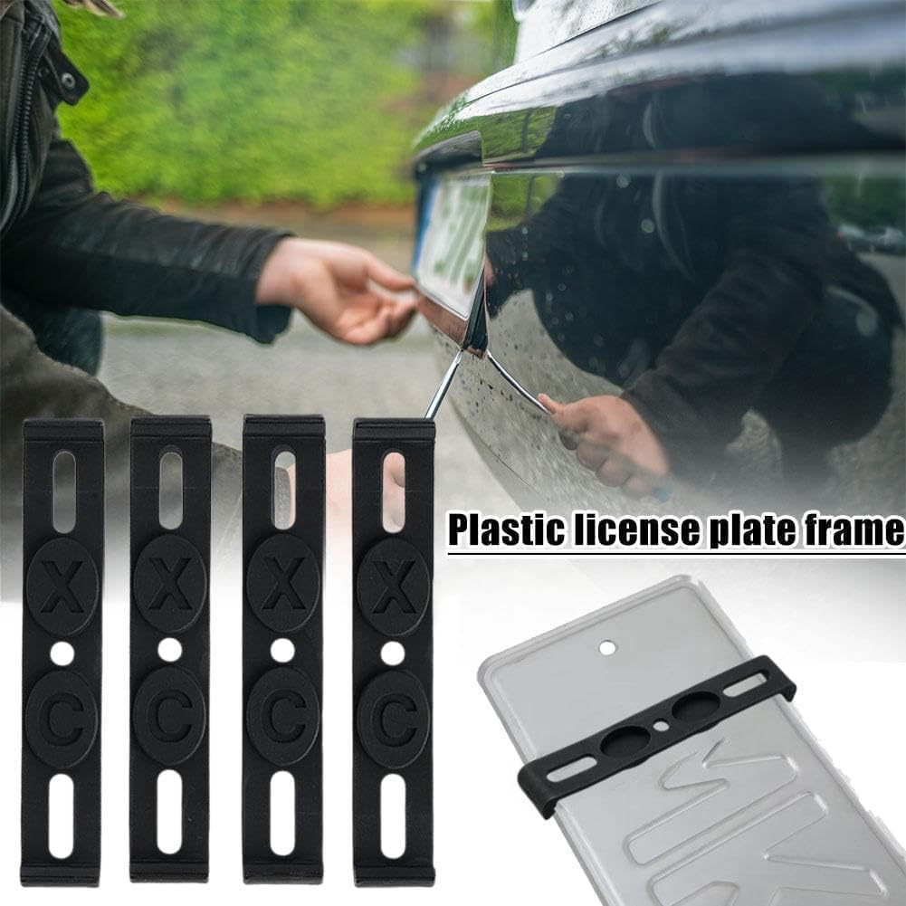 4Pcs Frameless License Plate Mount, Car License Plate Holder,Frameless Invisible Number Holder Clips Bracket Front and Rear Car Tags