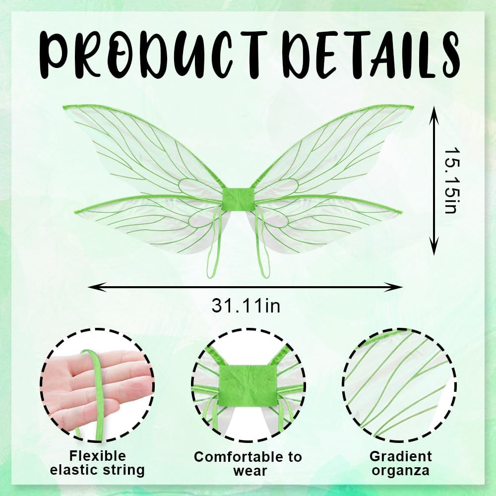 ALIBBON Fairy Wings Costume for Women Boys Girls, Butterfly Wings Princess Angel Elf Dress up Accessories for Halloween Party