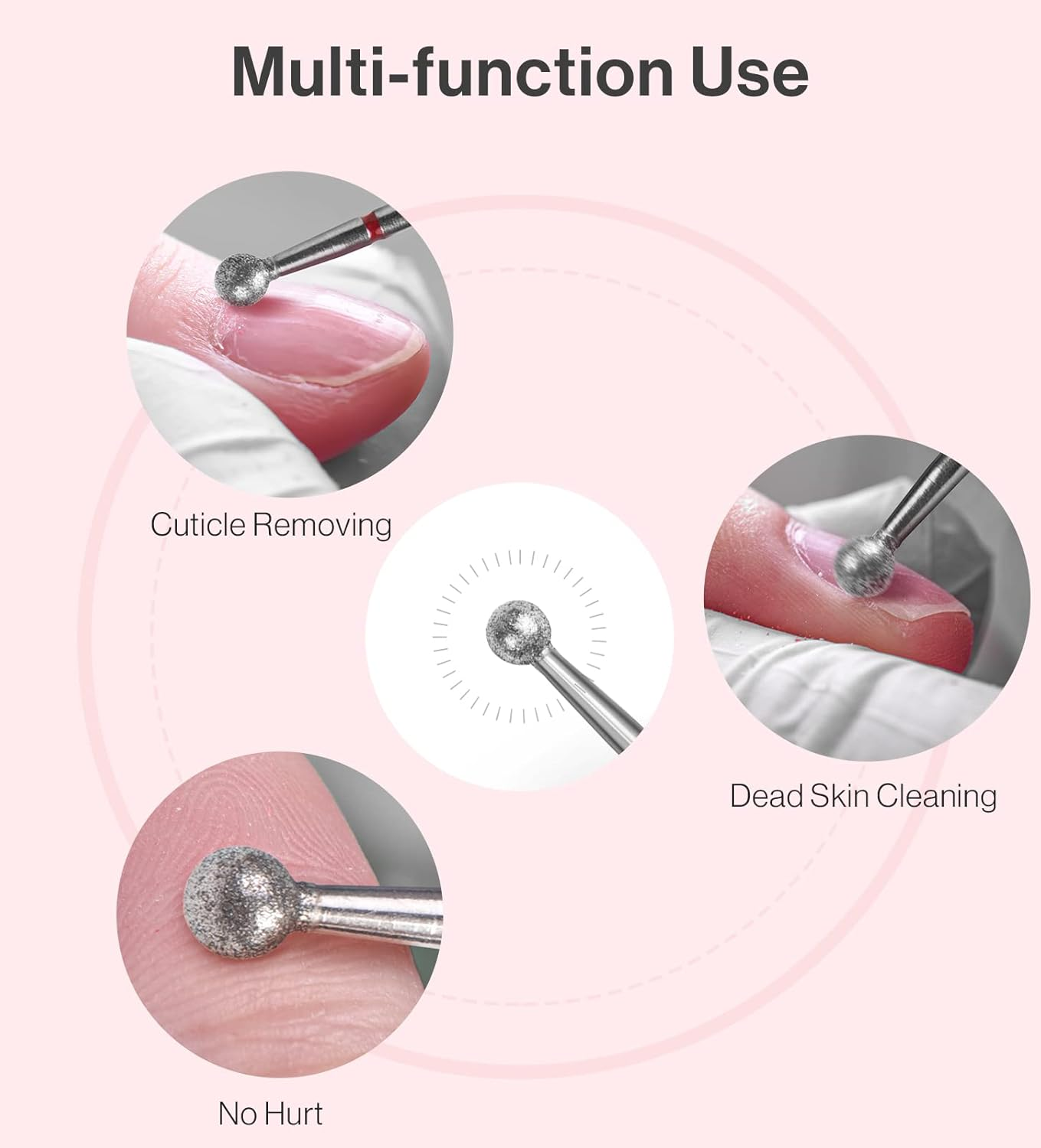 Melodysusie Ball Shape Cuticle Clean Nail Drill Bit 3/32'', Professional Safety Carbide Diamond Nail Bit Nail Cleaner for Cuticle Dead Skin Nail Prepare, Two Way Rotate, Manicure Nail Salon Supplies image number 3