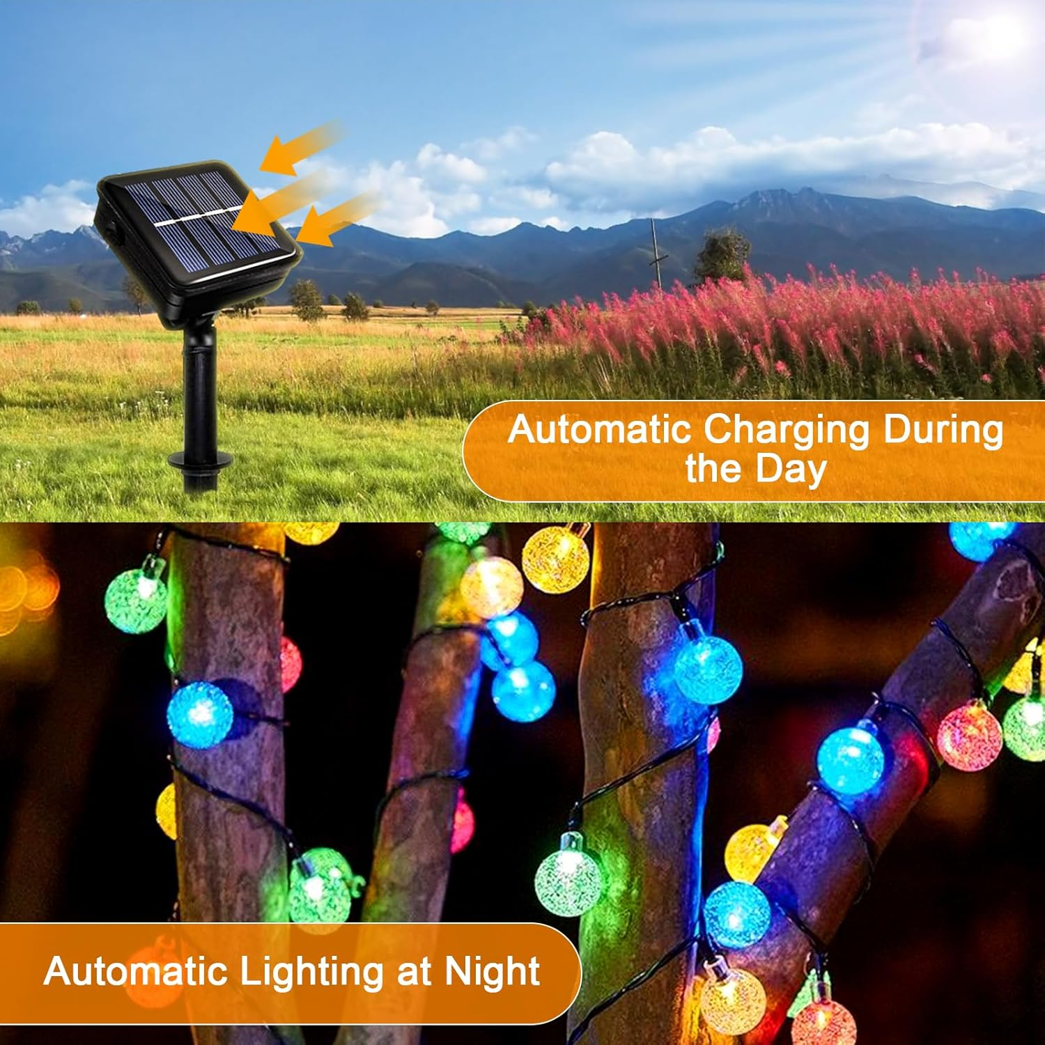 LED Fairy Lights Indoor Outdoor 100 Leds Ball Fairy Lights 12 M 8 Modes Waterproof Fairy Lights Solar Bubble Ball Lights for Christmas, Wedding, Party, Garden, Bedroom